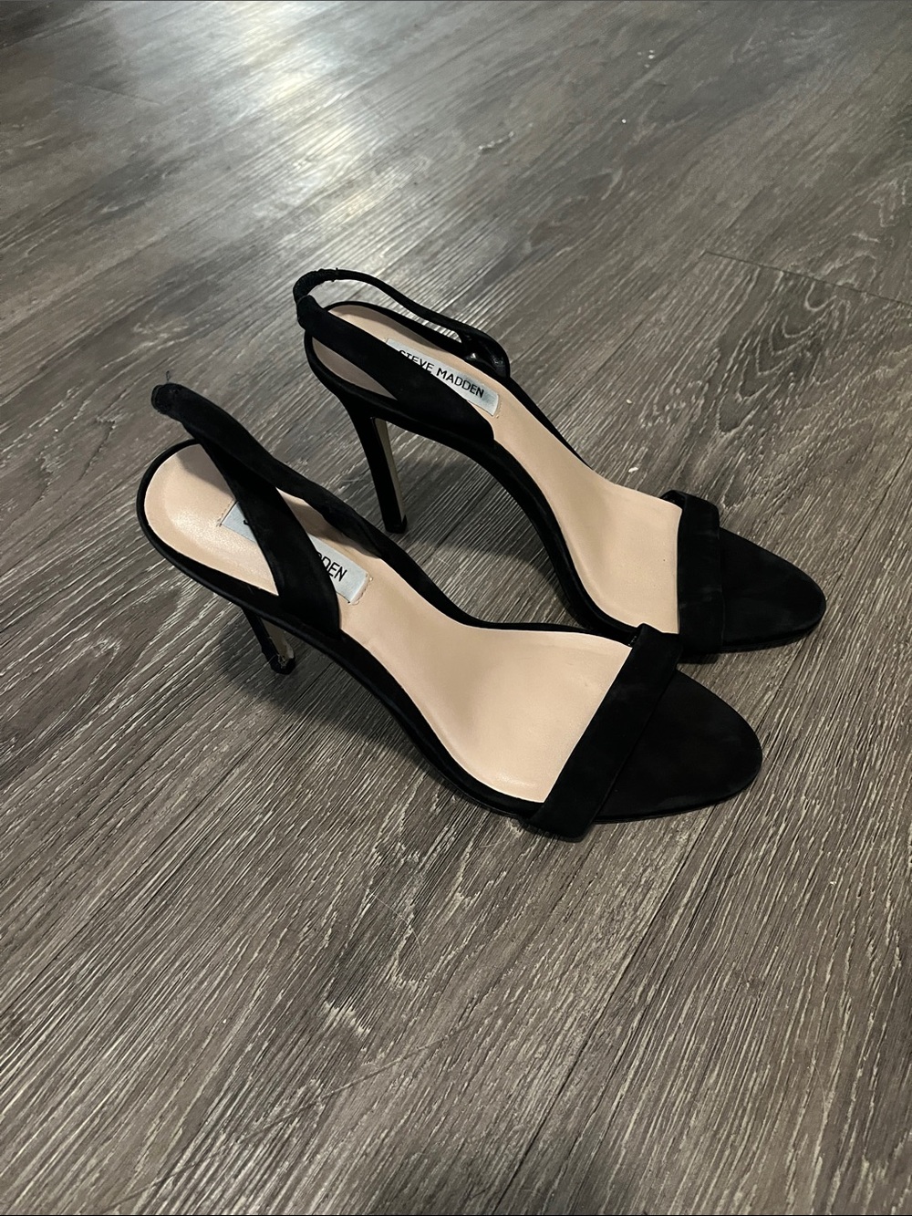 Steve Madden Black Suede Open-Toe Slingback Stiletto Heels
